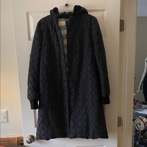 Mina Perhonen JapaneseDesigner Tambourine Embroidered Hooded Dark Blue Coat.B30